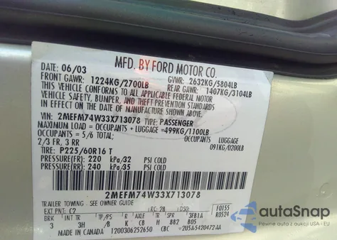 2003 Mercury Grand Marquis Gs from USA, damaged, VIN 2MEFM74W33X713078